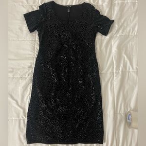 H&M Mama Maternity Black Short Sleeve Sequin Sheath Dress Stretch Knit Size M